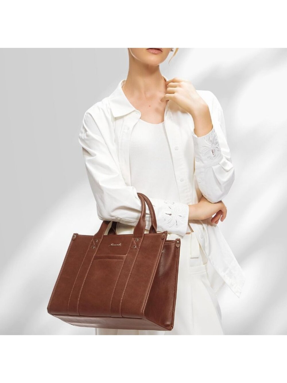 Stylish Leather Tote Bag for Women - Versatile Satchel, Crossbody & Shoulder - Picture 2 of 7